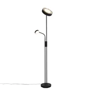 Lampy stojące - QAZQA Czarna lampa podłogowa z diodą LED i ściemniaczem z lampką do czytania - Kelso - miniaturka - grafika 1