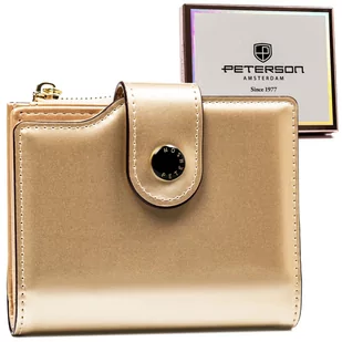 Pojemny portfel damski na karty i dokumenty ochrona RFID portmonetka na suwak Peterson, złoty - Portfele - miniaturka - grafika 1