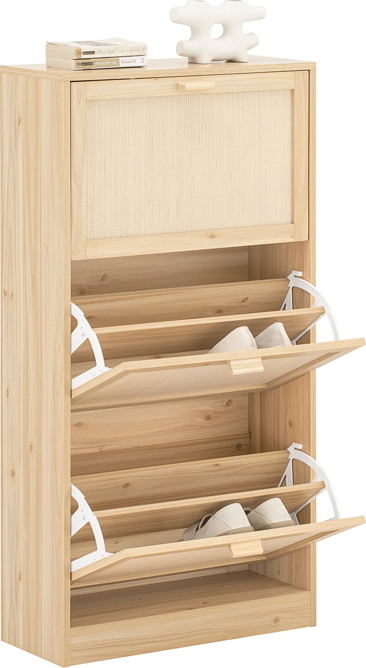 SoBuy FSR159-N Wywrotka na buty z 3 klapami Szafka na buty wąska Regał na buty z 6 półkami Regał na buty Komoda na buty Naturalna