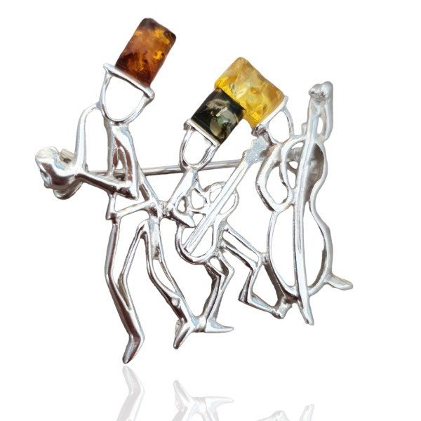 ankabizuteria.pl Broszka srebrna z bursztynem JAZZ BAND
