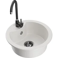 Zlewozmywaki z baterią - Mexen Diego zlewozmywak granitowy 1-komorowy z baterią kuchenną Telma, biały - miniaturka - grafika 1