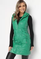 Kamizelki damskie - Zielona Pikowana Kamizelka Bezrękawnik z Kapturem Zapinana na Zamek Amitri - miniaturka - grafika 1