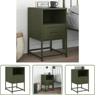 Szafki nocne - The Living Store szafka nocna oliwkowa zieleń 36x39x60,5 cm stal - miniaturka - grafika 1