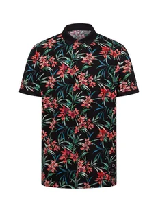 Tom Tailor Denim Męska koszulka polo Mężczyźni Bawełna czarny|wielokolorowy wzorzysty, XXL - Koszulki męskie - miniaturka - grafika 1