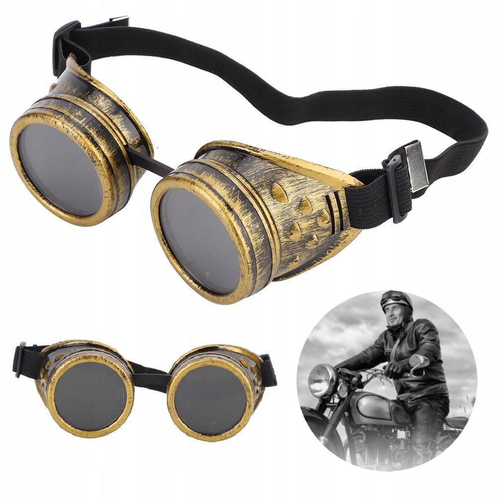 VINTAGE GOGLE STEAMPUNK DWUWARSTWOWE OKULARY PRZECIWSŁONECZNE