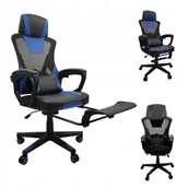 Fotele gamingowe - FOTEL GAMINGOWY DLA GRACZA BIUROWY KOMPUTEROWY OBROTOWY PODNÓŻEK KG100 CZARNO-NIEBIESKI - miniaturka - grafika 1