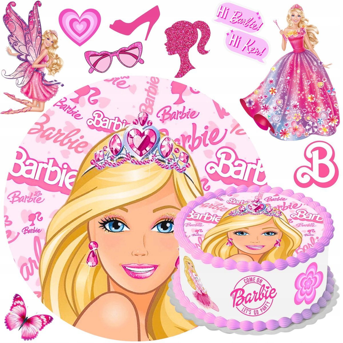 OPŁATEK NA TORT BARBIE + TEKST + POSTACIE JADALNA DEKORACJA