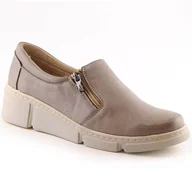 Półbuty damskie - Skórzane półbuty damskie komfortowe na koturnie beżowe Helios 404-02 beżowy - miniaturka - grafika 1