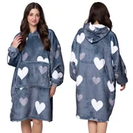 Bluzy damskie - KOC BLUZA Oversize Ciepła Gruba KOCOBLUZA 2w1 XXL SERCA Futrzak [KB-W34] - miniaturka - grafika 1
