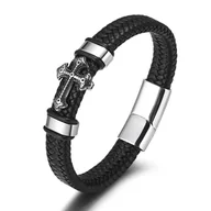 Bransoletki - Bransoletka meska skorzana krzyz stal 316L prezent 21cm - miniaturka - grafika 1