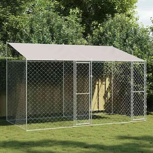 Klatka dla psa Srebrny 400 x 200 x 256 cm Stal Galwanizowana - Sprzęt podróżny i transportery dla psów - miniaturka - grafika 1