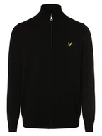 Swetry męskie - Lyle & Scott Męski kardigan Mężczyźni Bawełna czarny jednolity, XXL - miniaturka - grafika 1