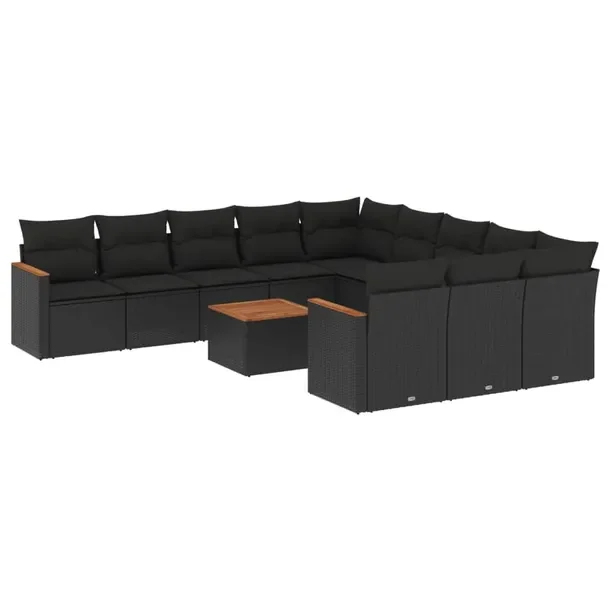 Zestaw mebli ogrodowych z rattanu PE, czarny, wymiary: 62x62x69 cm, 55x55x3