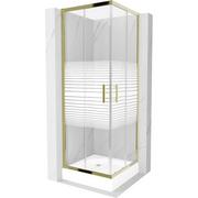 Kabiny prysznicowe - Mexen Rio kabina prysznicowa kwadratowa 70x70 cm, pasy, złota + brodzik Rio, biały - miniaturka - grafika 1