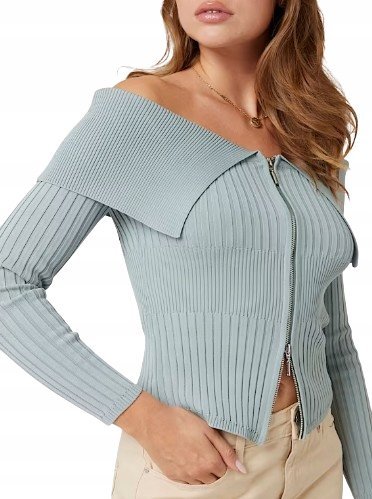 GUESS SWETER DAMSKI ZAMEK KOBIECY WZÓR ŻEBROWANY NIEBIESKI S GNA