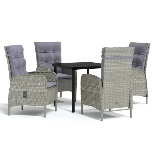 Zestaw Mebli Ogrodowych Rattan PE, Stal i Szkło, 80x80x74 cm, Szaro-Czarny