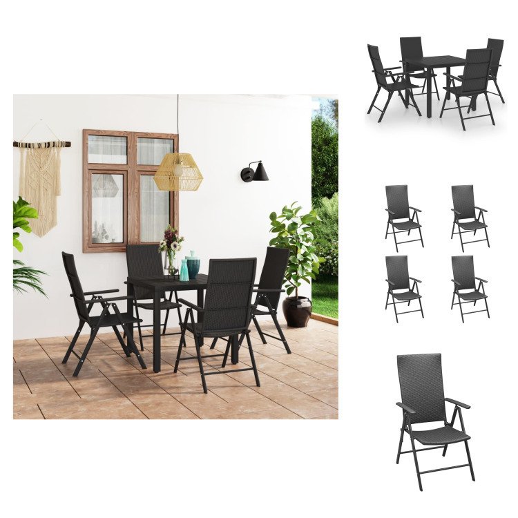 vidaXL 5-częściowy ogrodowy zestaw jadalniany czarny - Zestawy mebli ogrodowych