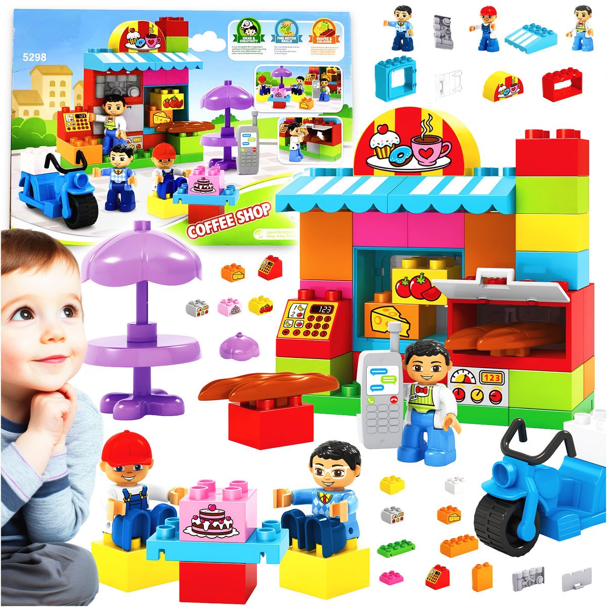 KLOCKI KONSTRUKCYJNE ZESTAW KAWIARNIA 49 ELEMENTÓW DLA DZIECI NA PREZENT