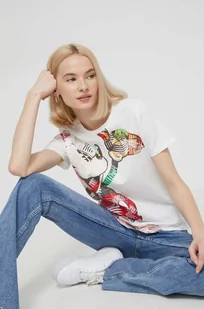 Desigual t-shirt bawełniany x Disney damski kolor biały - Koszulki sportowe damskie - miniaturka - grafika 1