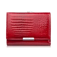 Portfele - Portfel damski skórzany mały elegancki czerwony lakierowany croco SP-23-CRD - miniaturka - grafika 1