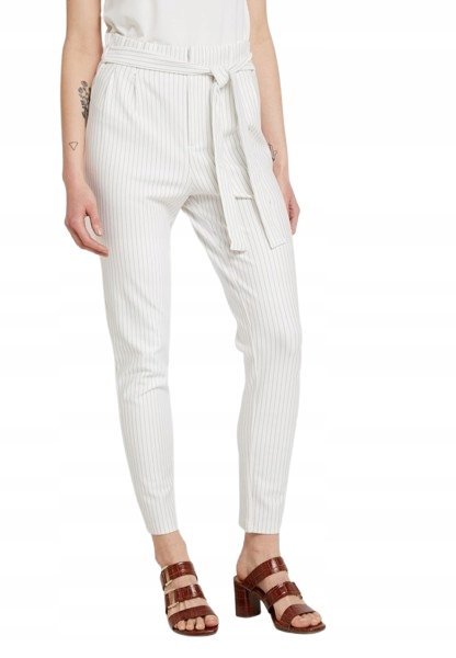 Only Spodnie Damskie Białe Klasyczne W Paski Z Paskiem L/30 2Ae