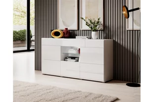 Komoda trzydrzwiowa z szufladą i szklaną półką Toledo 26 - biały połysk - Komody - miniaturka - grafika 4