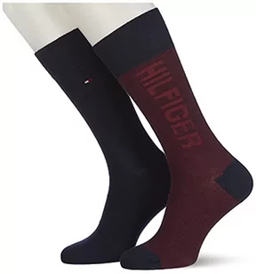 Tommy Hilfiger Męskie prążkowane logo Men's Classic Sock, granatowy/czerwony., 43 EU - Skarpetki męskie - miniaturka - grafika 1