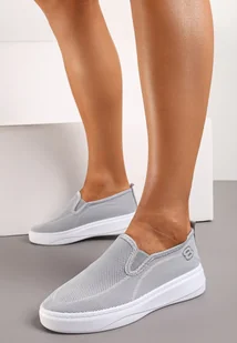 Szare Wsuwane Tenisówki na Grubszej Podeszwie z Perforacją Krinesa - Trampki damskie - miniaturka - grafika 1