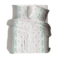 Pościel - Pościel z kory 140x200 szara biała niebieska jasna paski kwiaty 1606N 137/3 Bielawa KARO - miniaturka - grafika 1