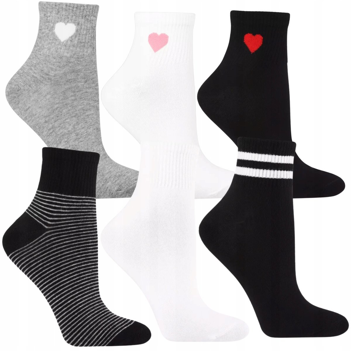 6X SKARPETKI DAMSKIE KRÓTKIE 3/4 BAWEŁNA SKARPETY SERCA PASKI MORAJ 38-41