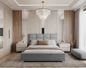 Łóżka - Łóżko tapicerowane APOLLO z pojemnikiem i stelażem podnoszonym - 160x200 - TRINITY - Szary - miniaturka - grafika 1