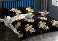 Pościel - Pościel Z Bawełny Syntetycznej, 160X200, Czarna W Liście, Pme-655, 3-Częściowa - miniaturka - grafika 1