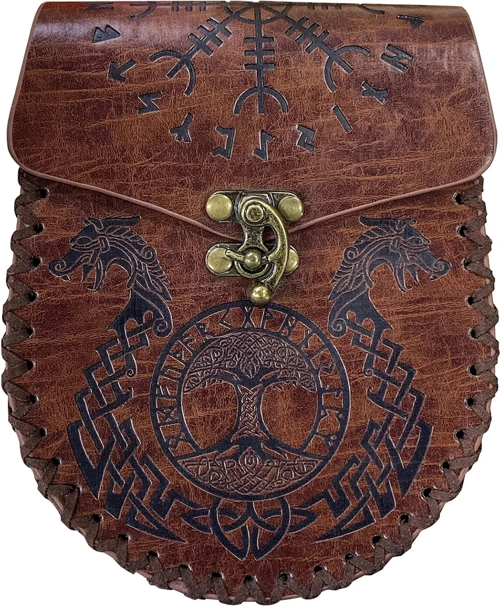 SASZETKA BRĄZOWA SKÓRZANA 18X15CM UNIKALNA VINTAGE GOTOWA ŚREDNIOWIECZNA