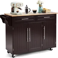 Ręczniki - KOMFOTTEU Wózek kuchenny na kółkach, drewniany wózek do serwowania z blatem, wyspa kuchenna z szufladami, uchwytem na ręcznik i regulowanymi półkami, szafka kuchenna na kółkach 122X46X92 cm (brązowy) - miniaturka - grafika 1