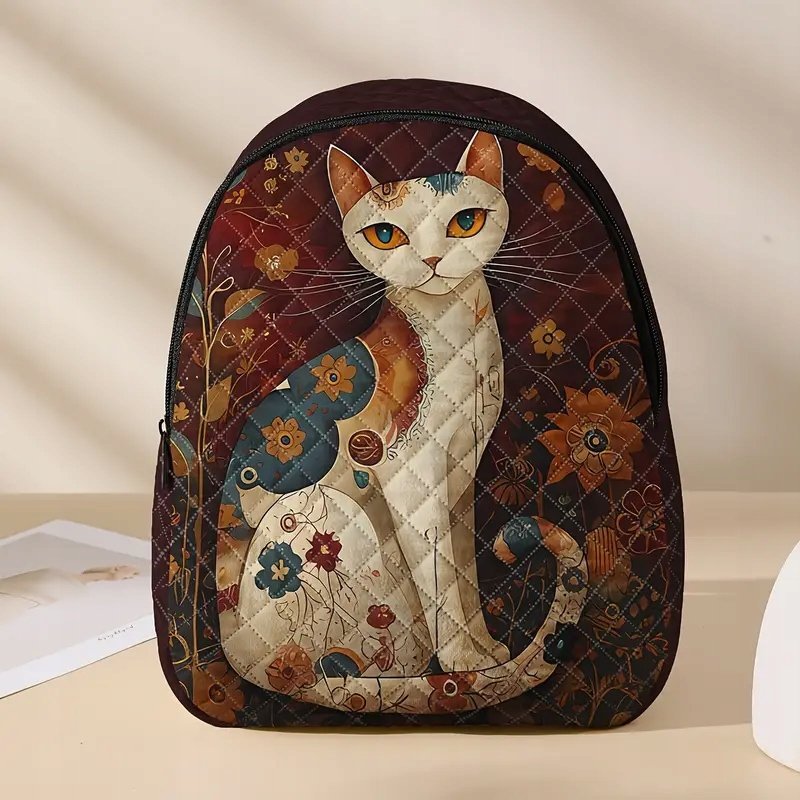 Plecak z kotem BIAŁY KOT torba ETNO BOHO ART koty turystyczny pikowany