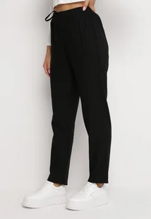 Czarne Bawełniane Spodnie z Gumką w Talii i Prostymi Nogawkami Olalla - Spodnie damskie - miniaturka - grafika 1