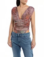 Body - Replay Damskie body bez rękawów slim fit, 010 Black/Multicolor, S - miniaturka - grafika 1