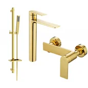 Baterie umywalkowe - Mexen Zero DQ02 zestaw prysznicowy, złoty - miniaturka - grafika 1