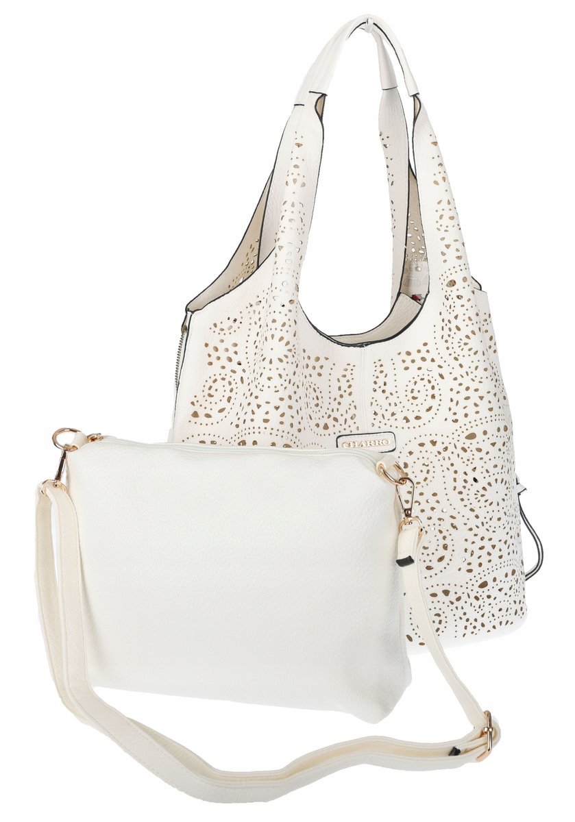 Torebka Damska włoskiej marki CHARRO Ażurowa 2w1 Worek shopper CH28 biała
