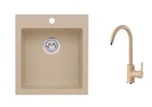 Zlewozmywaki z baterią - Alveus Zestawy - Zestaw zlewozmywaka granitowego Cortina 20 i baterii Tonia w kolorze beżowym SETA736 - miniaturka - grafika 1