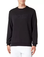 Bluzy męskie - BOSS Męska bluza z okrągłym dekoltem Welogocrew z francuskiej bawełny frotte, z logo, czarny1, 3XL - miniaturka - grafika 1