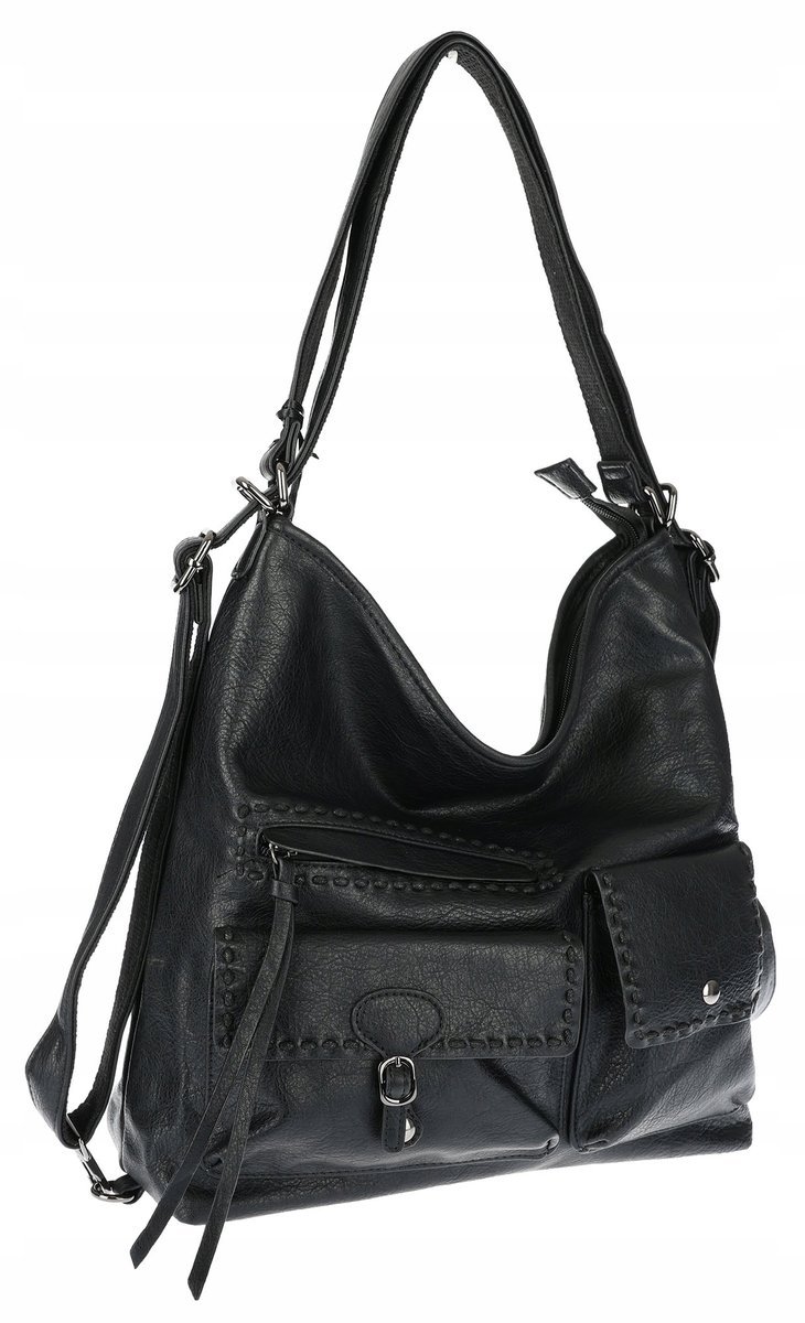 Torebka Damska Shopperka duża Listonoszka plecak 2w1 worek SP93431 CZARNA