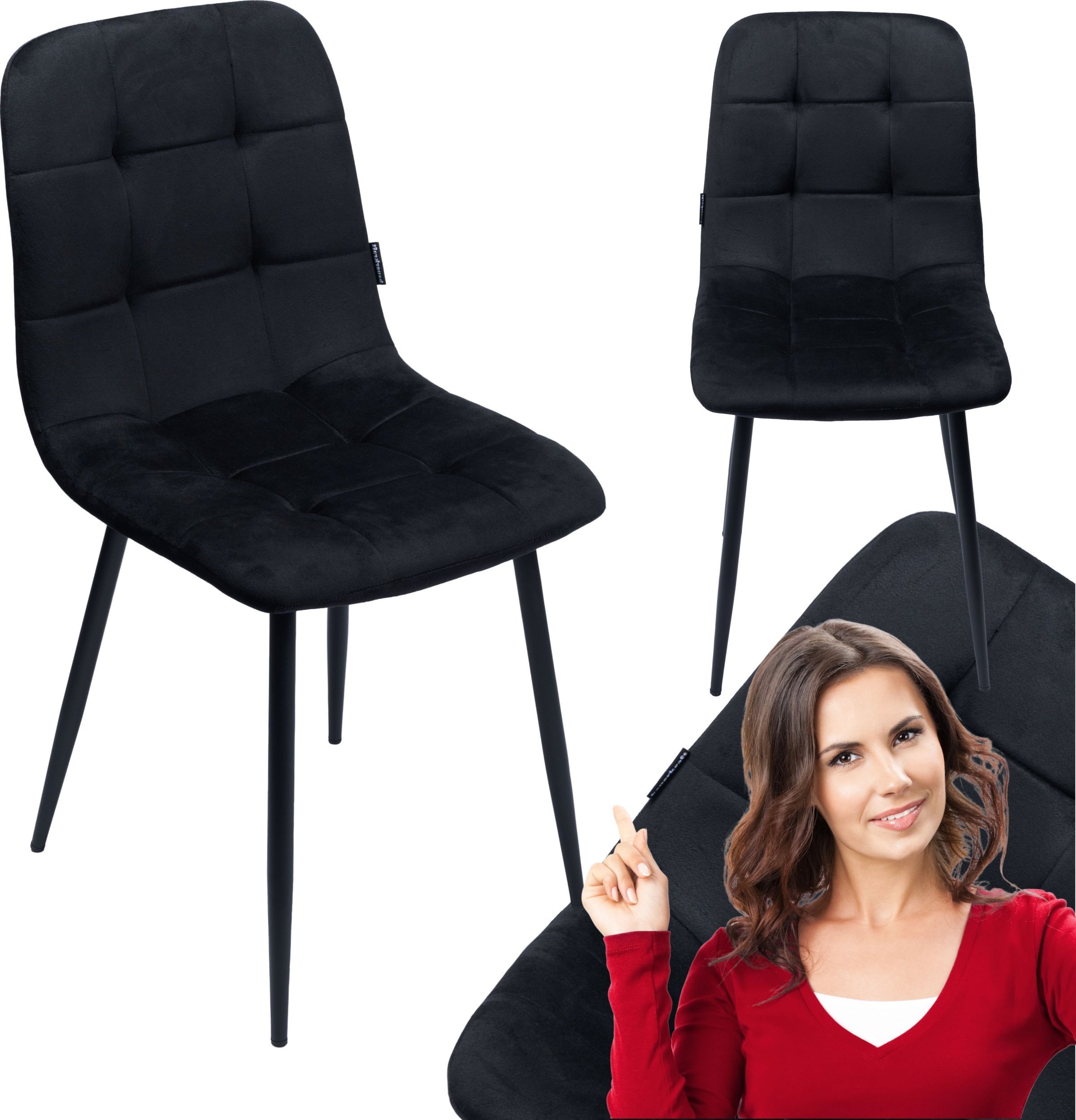 Krzesło tapicerowane welurowe do salonu jadalni velvet loft czarny
