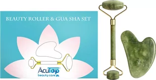 Zestaw jadeitowy w eleganckim etui - roller + płytka Gua Sha do pielęgnacji twarzy i szyi - Beauty Roller & Gua Sha Set (Beauty A46004) - Akcesoria medycyny naturalnej - miniaturka - grafika 1