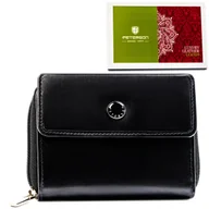 Portfele - Portfel damski skórzany na zatrzask i suwak mały czarny klasyczny na prezent PETERSON rozbudowany na karty i dokumenty portmonetka ochrona RFID - miniaturka - grafika 1