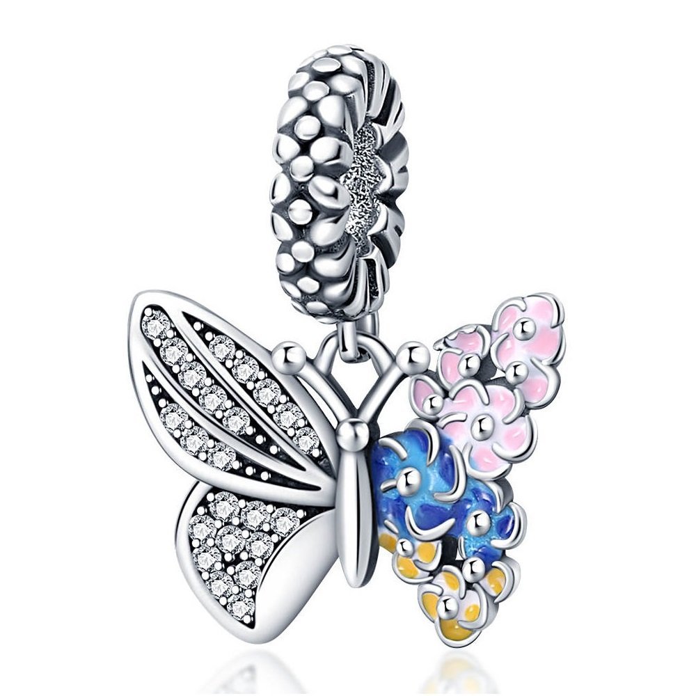 Zawieszka Charms SREBRO 925 Koralik Motyl Kwiaty