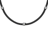 Naszyjniki męskie - Czarny rzemień na szyję ze srebrnymi koralikami męski naszyjnik stal - Manoki - miniaturka - grafika 1