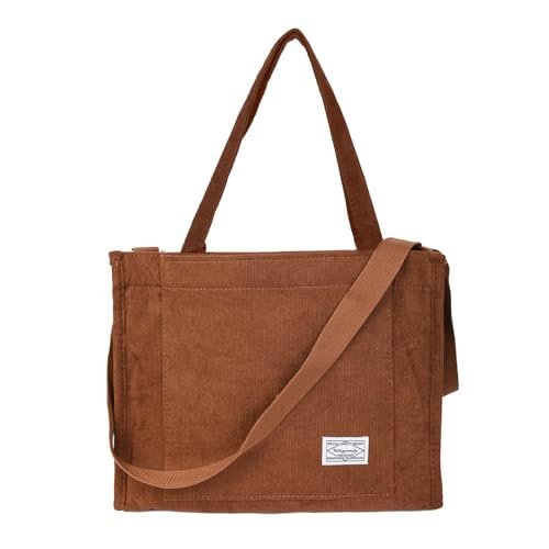 Valleycomfy Vintage Casual sztruksowe torby na ramię kobiety hobo torba crossbody torebka dla kobiet podróżne torby na ramię torebki ekologiczna torba, Brązowy, Large