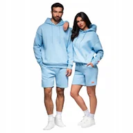 Dresy męskie - Komplet dresowy dla par bluza z kapturem i szorty błękitny Z110 V8 r XL/XXL - miniaturka - grafika 1