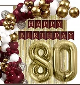 Balony i akcesoria - BALONY złote bordowe dekoracje kurtyna baner na urodziny cyfra 80 lat - miniaturka - grafika 1